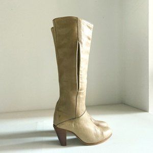 Vintage Frye Light Beige Leather Unique Knee High Boots 6.5